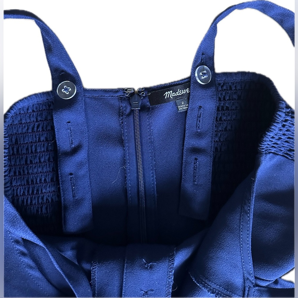 Madewell Navy Blue Smocked Button-Front Crop Jumpsuit - Picture 9 of 14